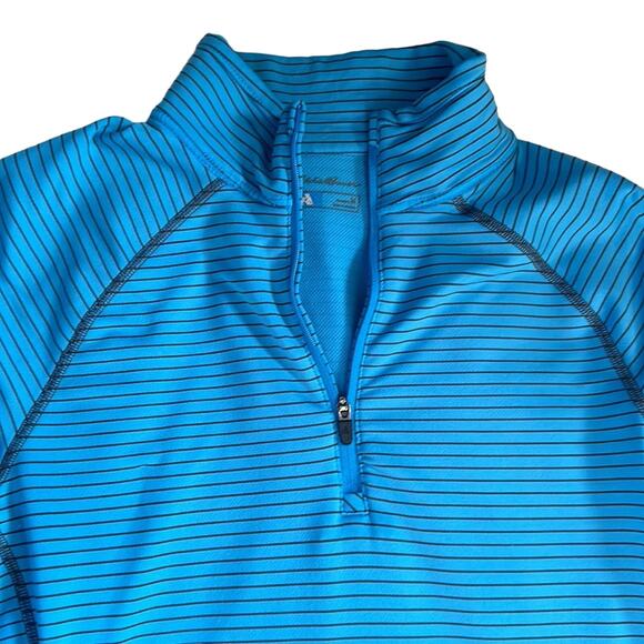 Eddie Bauer Free Heat Pro Quarter Zip Blue Gray Striped Medium Thumb Holes - Picture 3 of 9